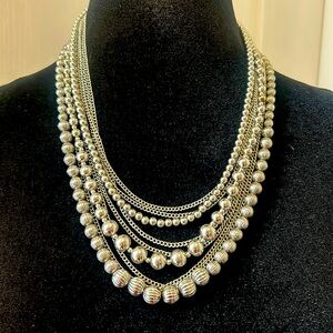 Multi-layer Silver Bead Necklace